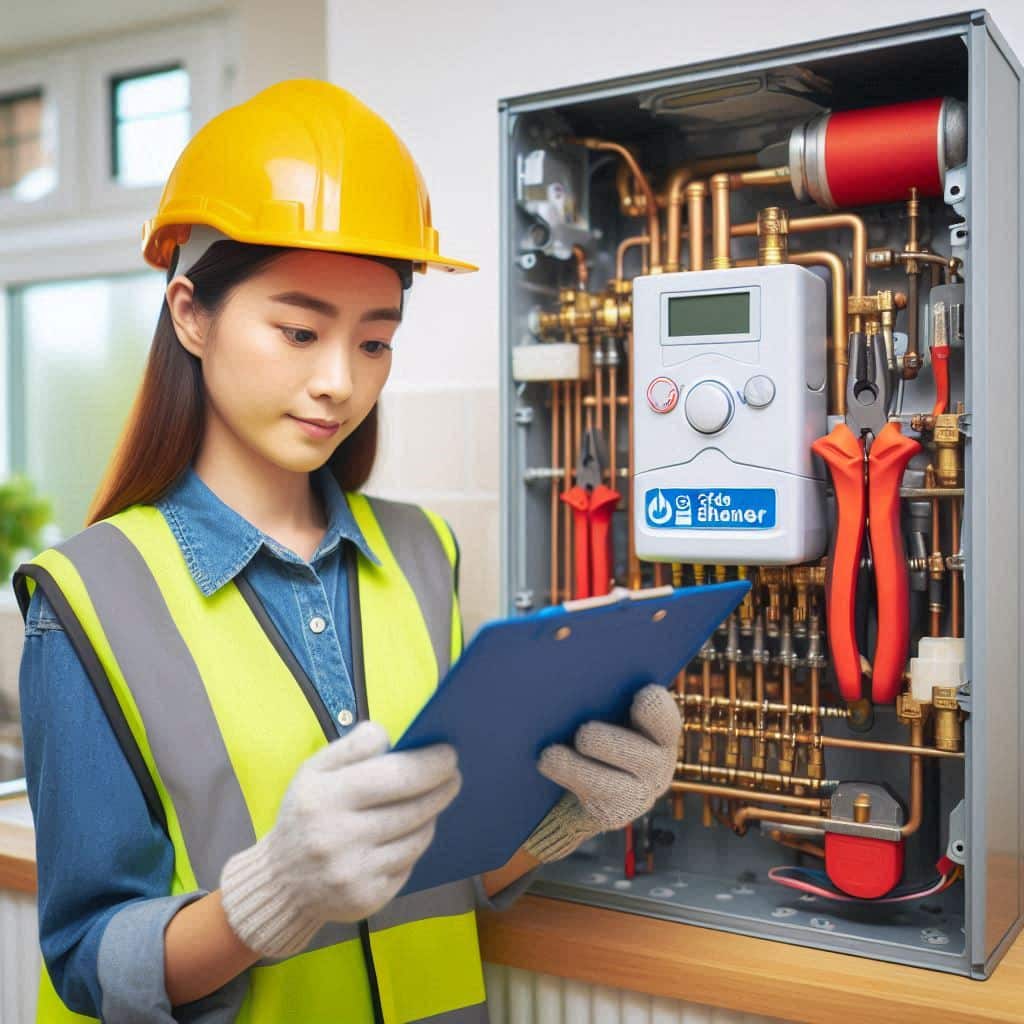 Gas Safe registered engineer inspecting boiler during a gas safety check