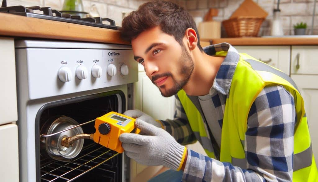 Certified cooker installer working on a kitchen gas hob in London