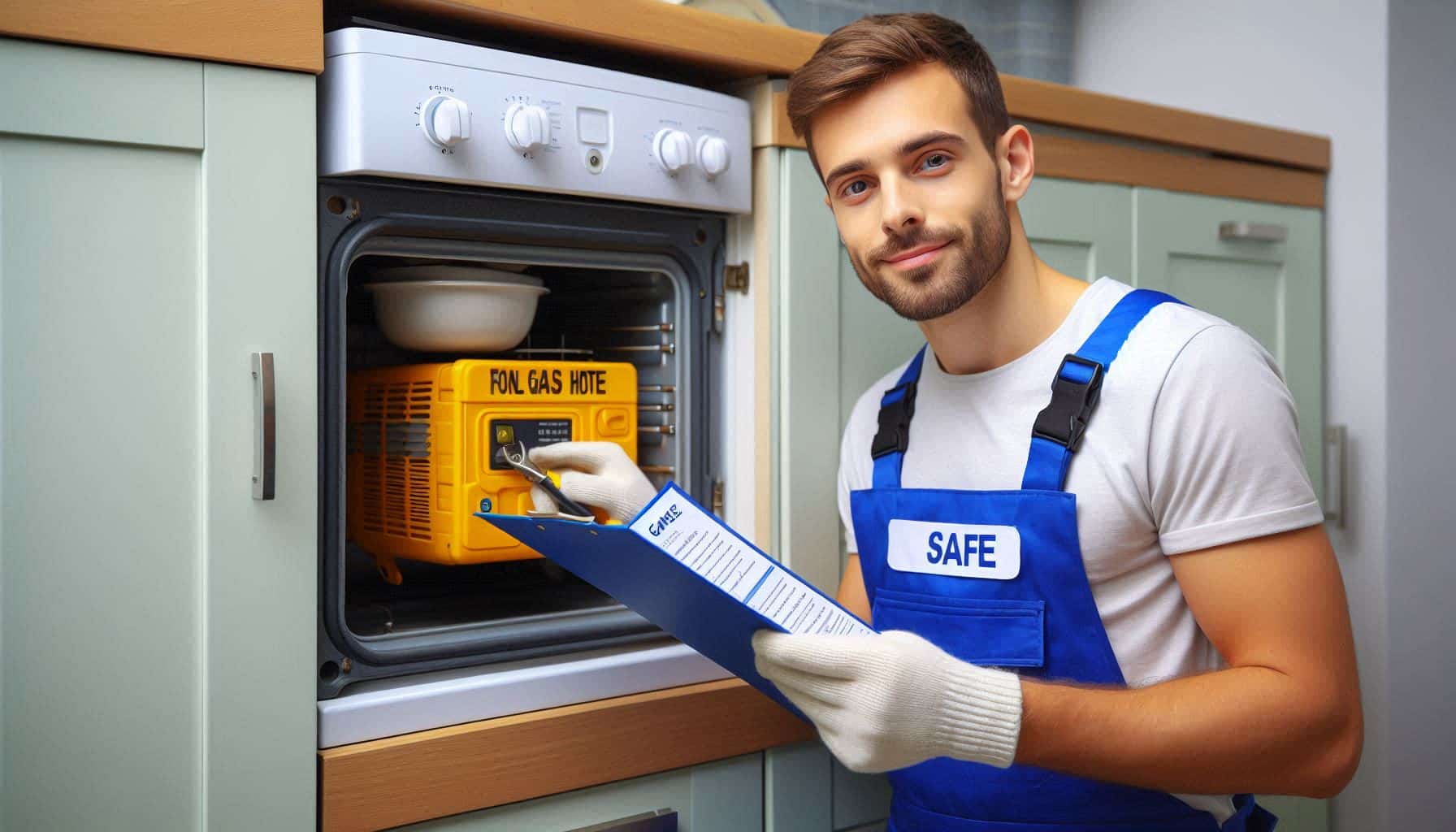 Gas Safe registered engineer installing a gas cooker in a London apartment
