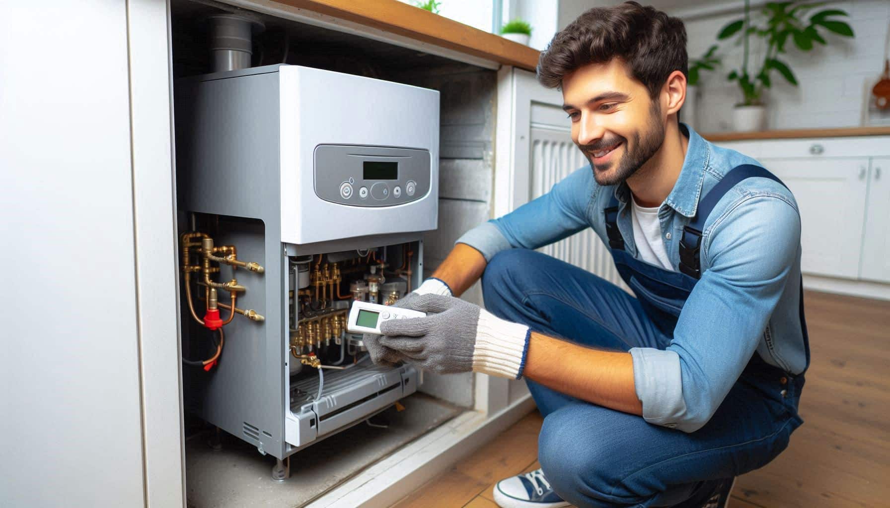 Gas Safe engineer performing boiler service in a London rental property