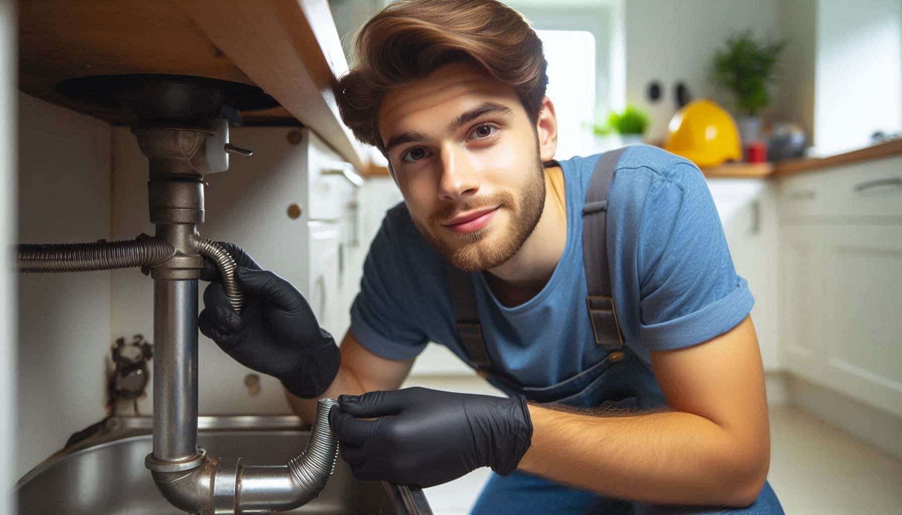 Landlord inspecting under-sink plumbing in a London rental property