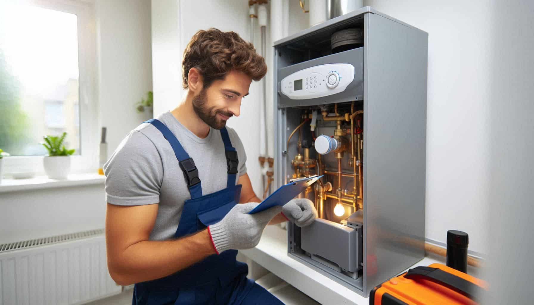 Gas Safe engineer performing a yearly boiler check in a London home