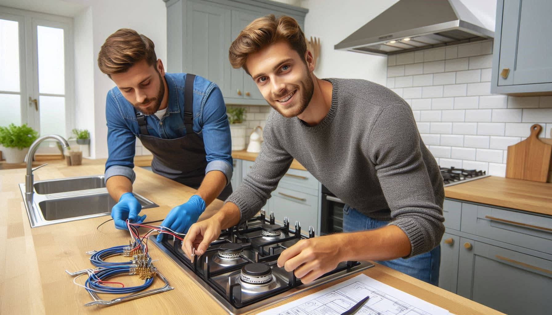 Gas Safe registered engineer installing a kitchen gas cooker