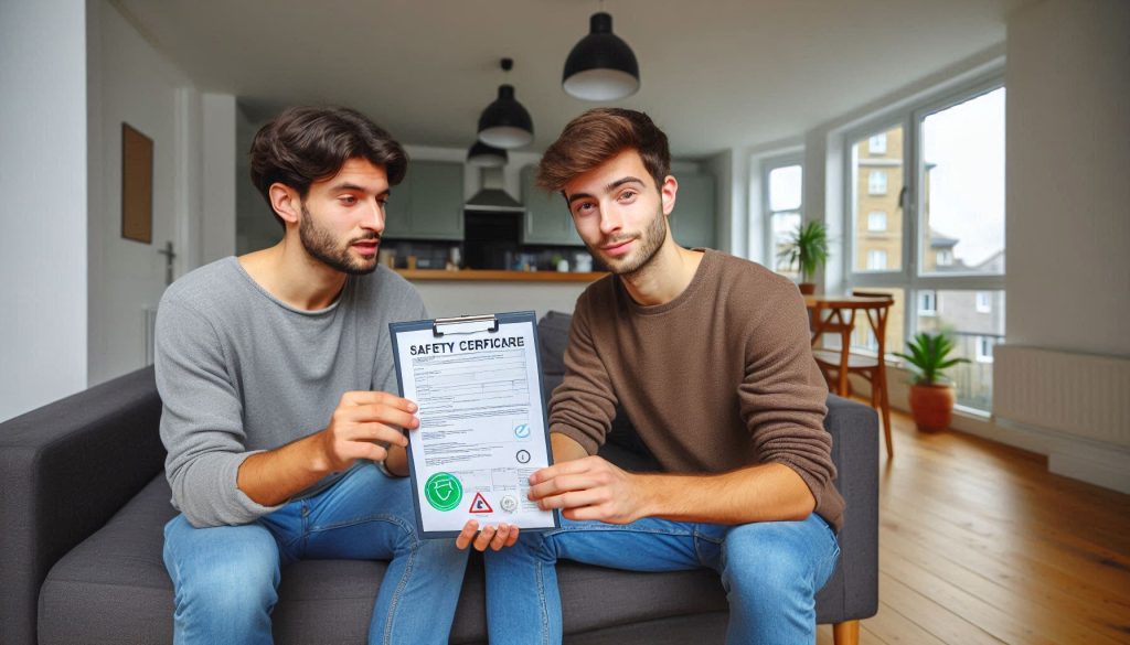 London landlord showing safety certificate to new tenant