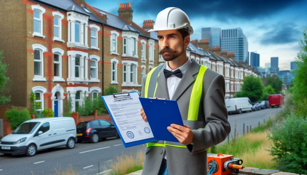 Landlord in London renewing safety certificates during inspection