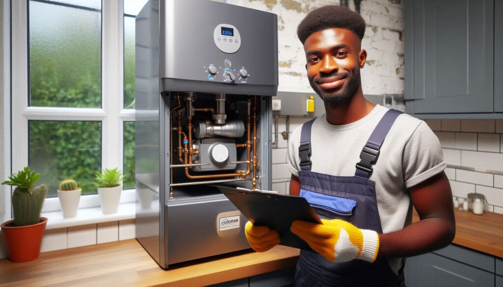 Heating upgrade guide showing modern boiler installation in a London property