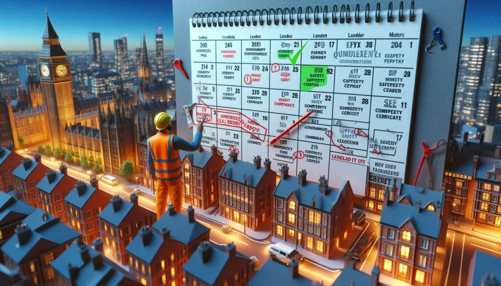 Safety compliance calendar for London landlords with gas, electrical, and fire certificate deadlines