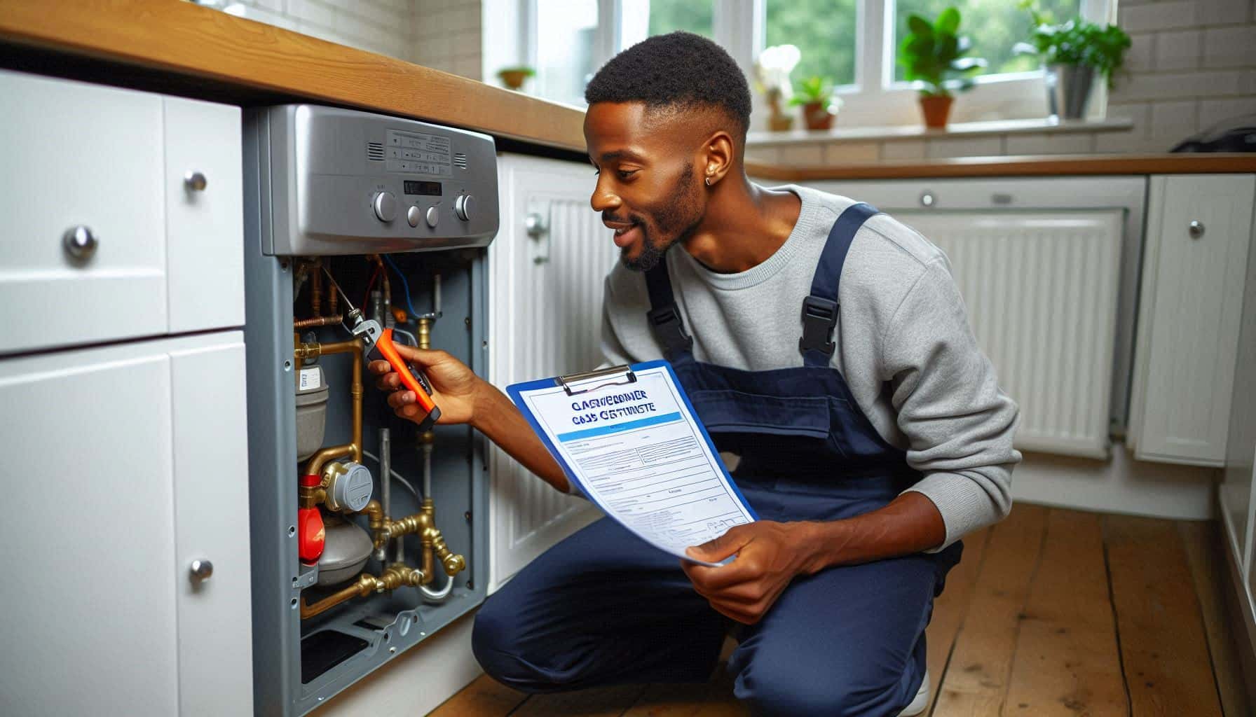 Engineer performing green boiler compliance inspection in London