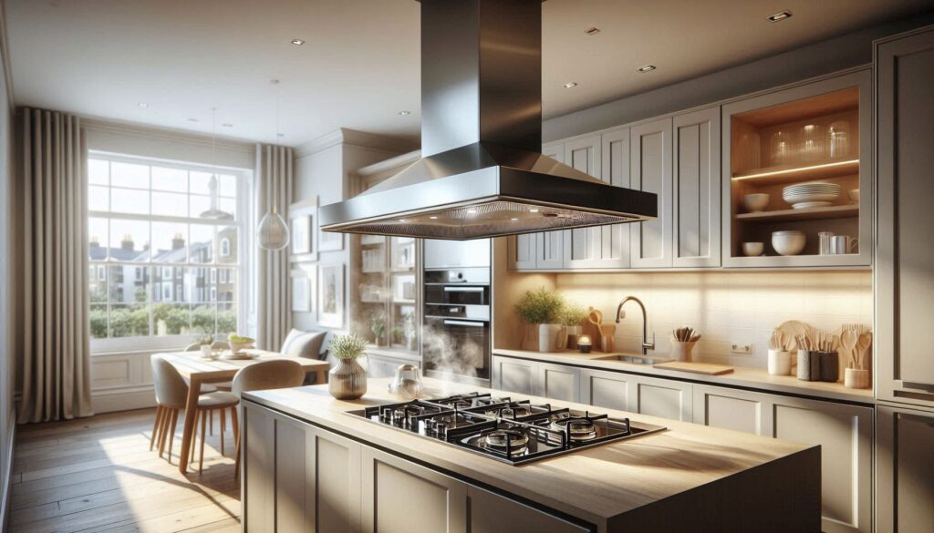 Comparison of blocked and clean extractor ducting showing how kitchen ventilation errors can be prevented with a cooker airflow guide.