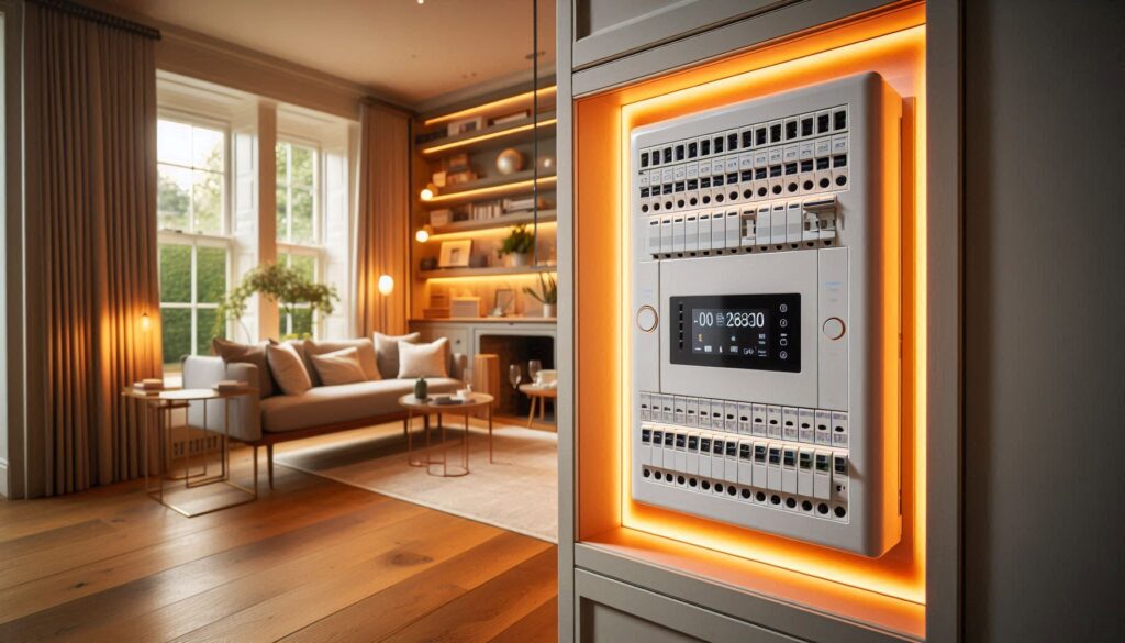 Electrician assessing an outdated unit before a fuse box replacement and electrical panel update in a London property