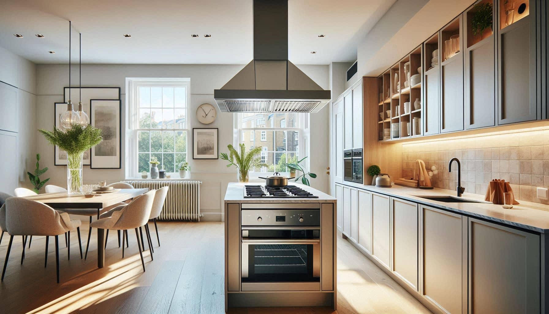 Proper cooker hood placement in a London kitchen based on a cooker airflow guide that prevents kitchen ventilation errors.