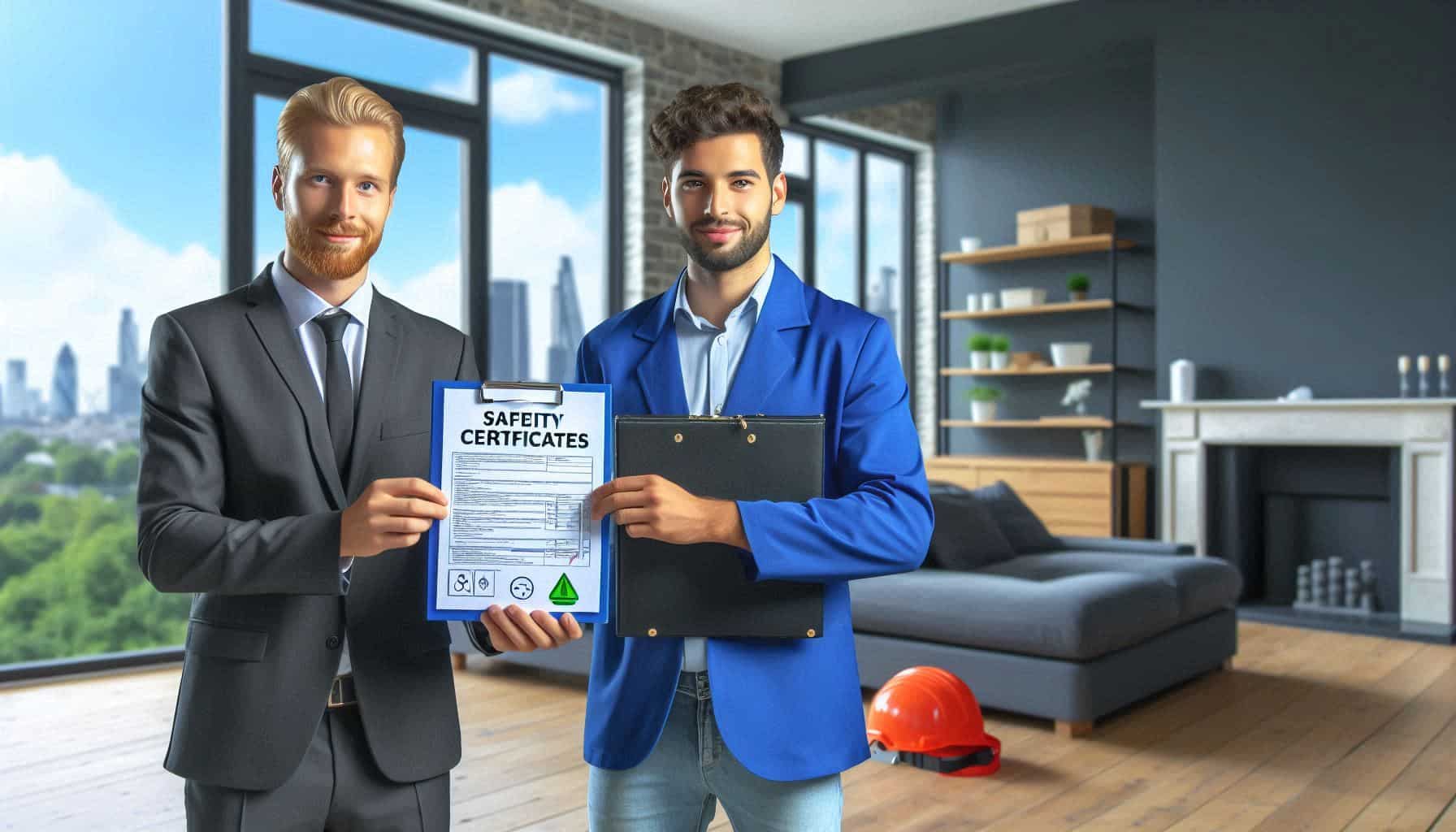 Safety certificates on a London rental property wall showing tenant trust safety and landlord verification benefits.