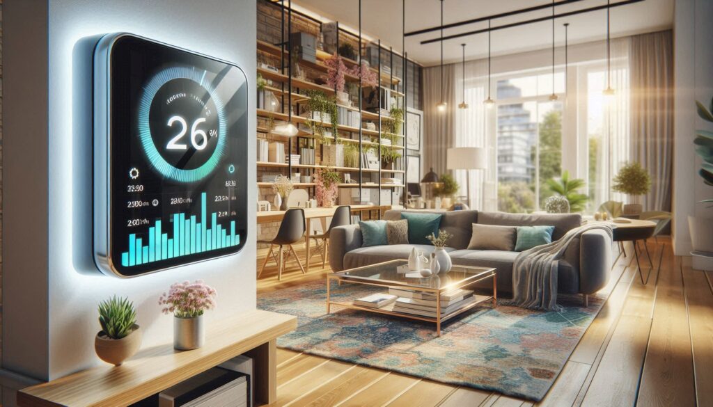 Landlord reviewing energy monitoring data from smart meter installation in London.