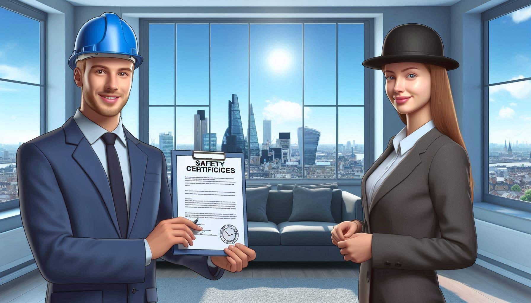 Inspector reviewing documents during synchronized safety renewals in a London property